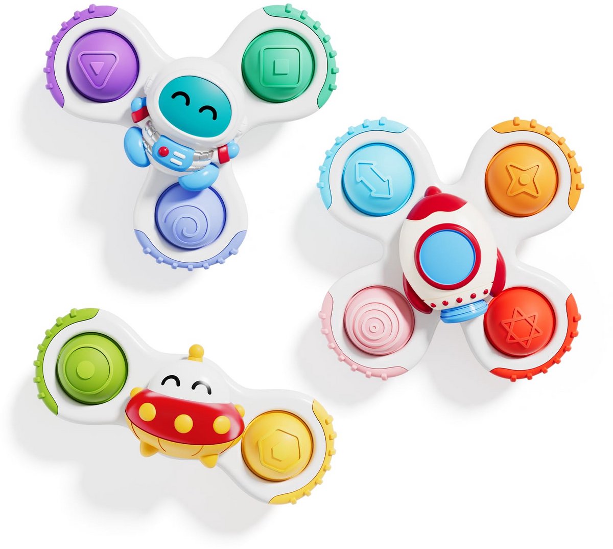 VONKELIOS® 3 Stuks Pop-zuignap draaitol | Zintuiglijk vliegtuig-reisspeelgoed en badspeelgoed voor baby's en peuters 1-3 jaar | Verjaardagscadeau 12-18 maanden