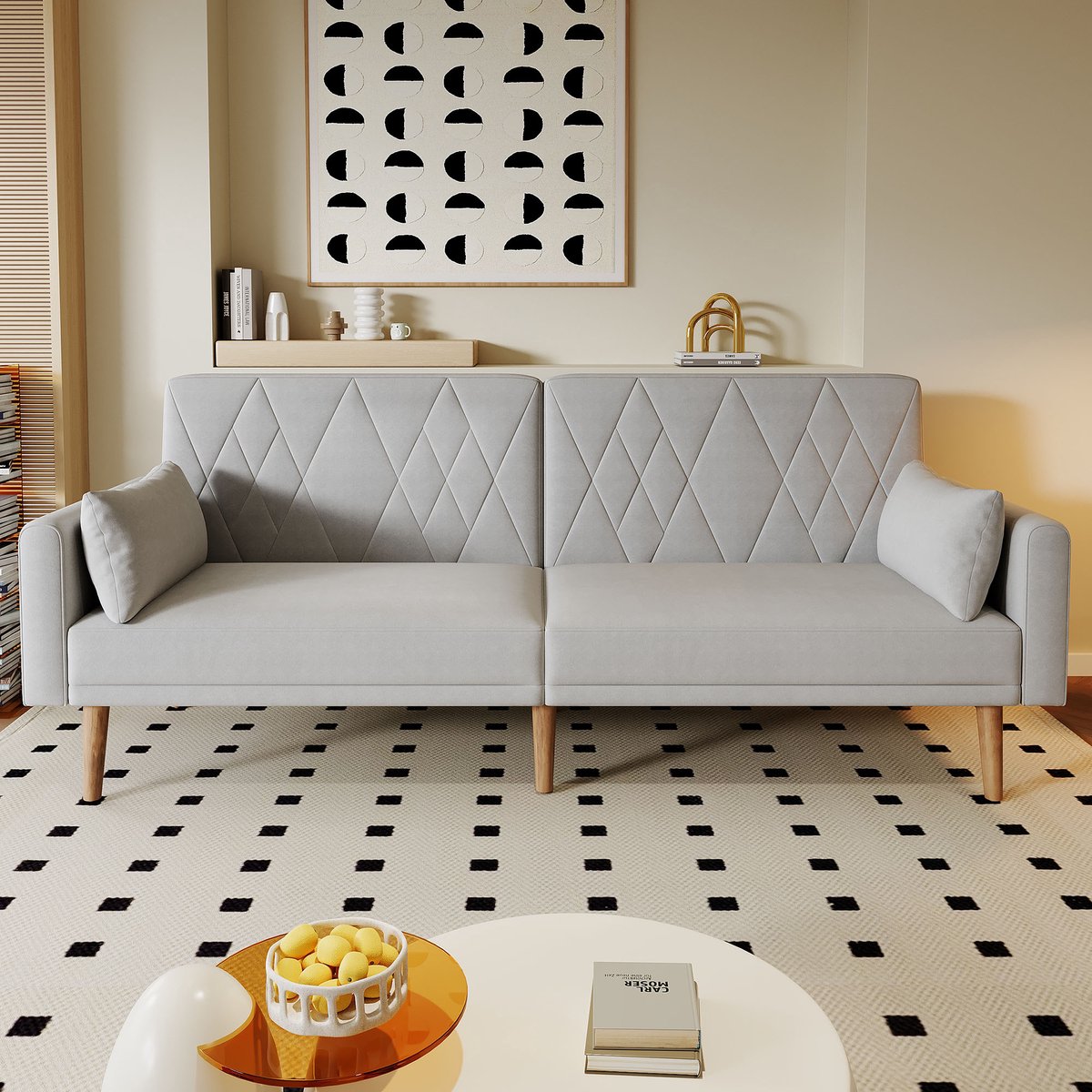 DESMIU Slaapbank 180 x 75 x 82 cm - Verstelbare Rugleuning en Armleuningen - Voor Woonkamer en Logeerkamer - Fluweel - Grijs