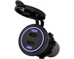 ProRide 12-24V USB C Autolader 2 Poorten Inbouw - 100W+36W - Blauw - USB-C Stopcontact