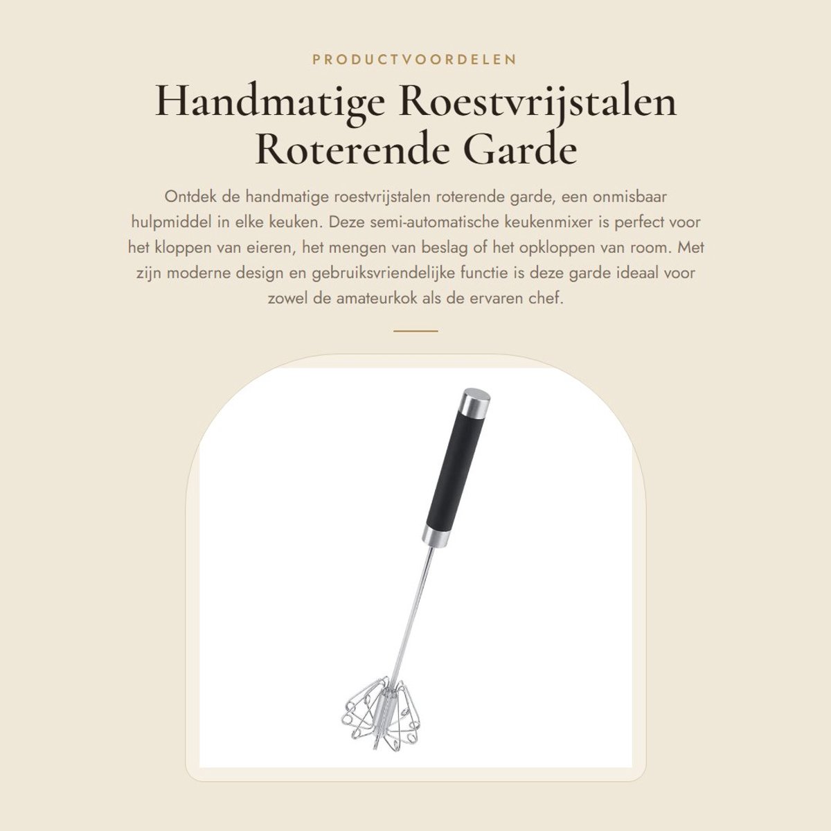 Dailygoods - Handmatige Roestvrijstalen Roterende Garde - Keukenmixer - Vaatwasserbestendig - Zwart - Eierklopper - Melkmixer - Geschikt voor Koken -...