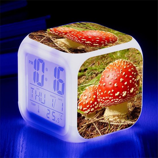 Digitale Wekker - Nachtlamp Wekker - Kinderkamer Decoratie - Zeven Kleuren Licht - 80x80x80 mm - Wit — afbeelding 3