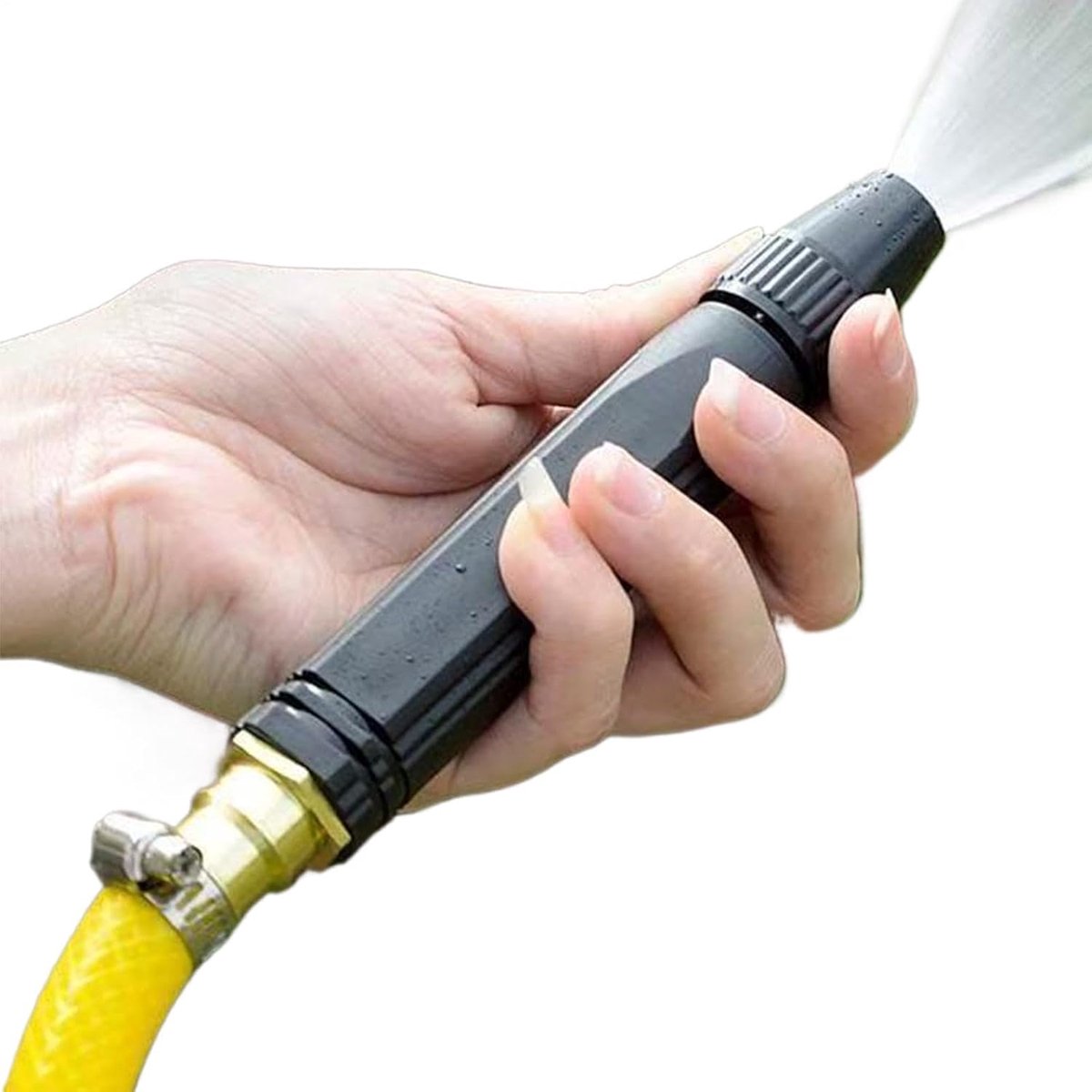 Waterslang Sproeikop - Hogedruk Opzetstuk - Auto en Tuin Reinigen - Waaier en Krachtige Straal - 18 cm Lengte - Metaal
