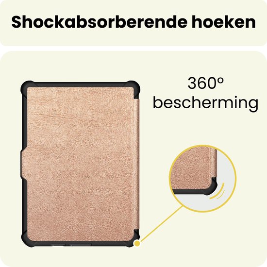 Hoes Geschikt voor Kobo Clara HD - E-reader Bescherm Hoesje Case Sleep Cover Trifold Met Screenprotector - Hoes Geschikt voor Kobo Clara HD Hoesje - Rosé Goud — afbeelding 5
