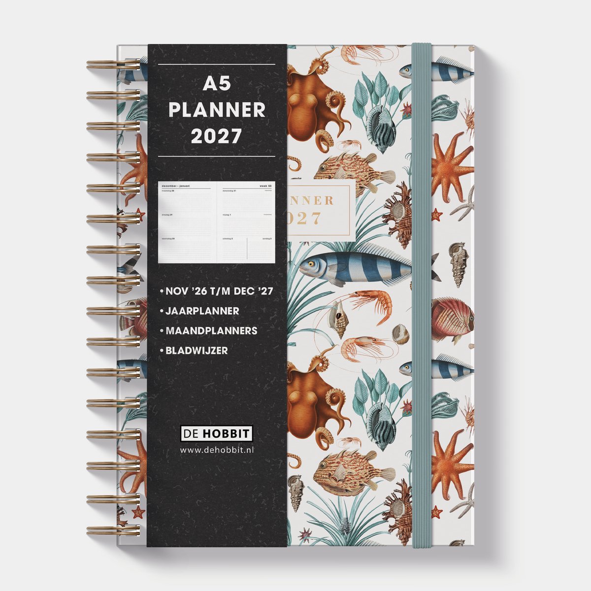 Hobbit - A5 Planner 2027 - A5 (21,7 x 15,5 cm) - Spiraalgebonden - Agenda A5 - 1 week over 2 pagina's - Harde Kaft - Oceaan