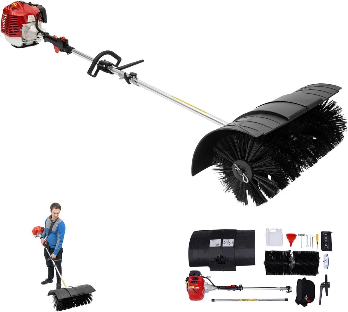 Benzine Veegmachine - Motorbezem - Buiten Reinigen - Krachtige 2-takt Motor - 58 cm Werkbreedte - Rood Zwart