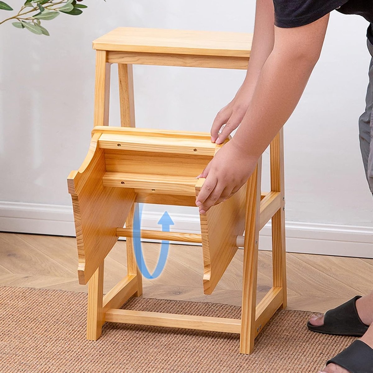 Houten Opstapje - Krukje Ladder - Hoge Items Pakken - Opvouwbaar Design - 150 kg Draagkracht - Naturel