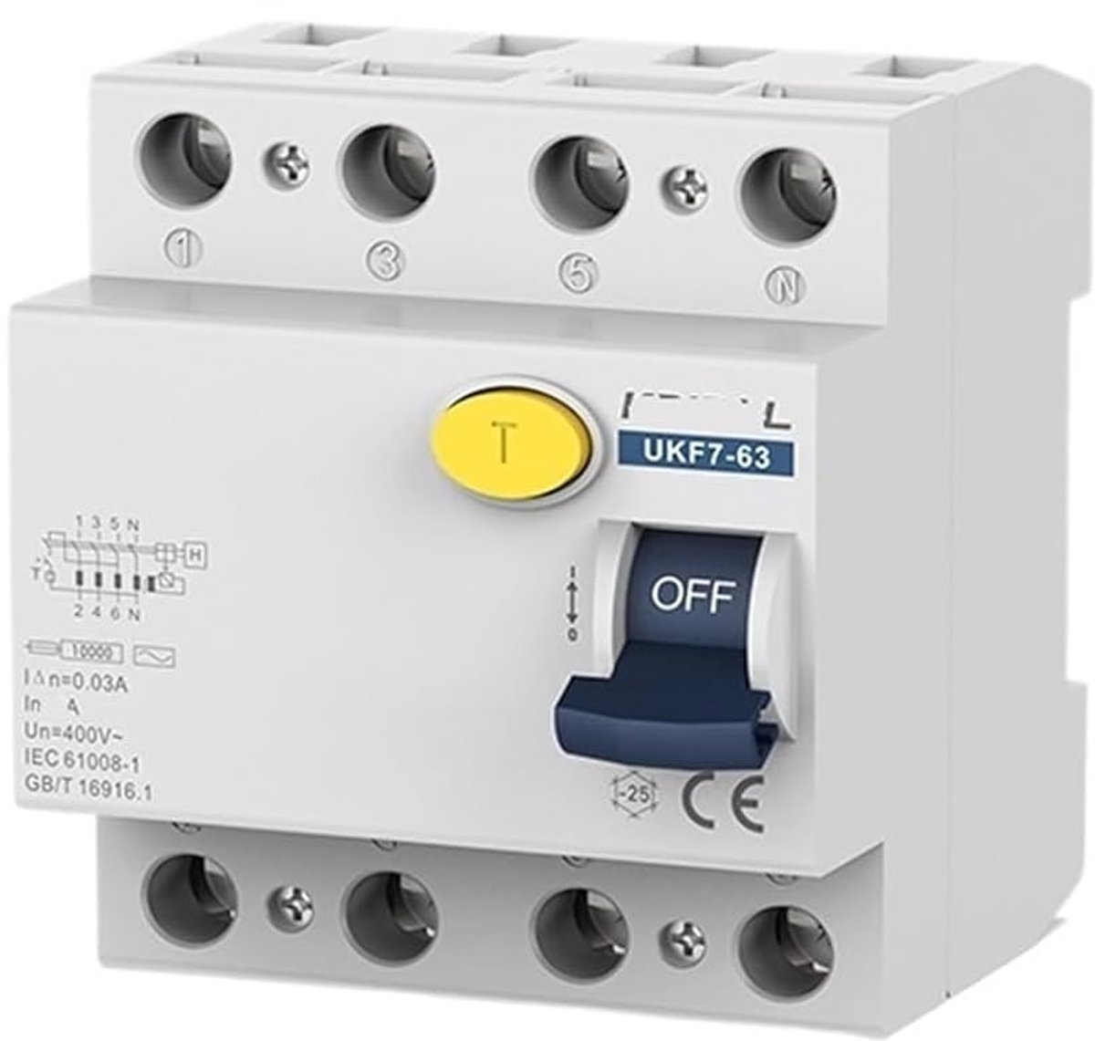Aardlekschakelaar - Beveiligingsschakelaar - Elektrische veiligheid - 4-polig - 40A 300mA - Grijs