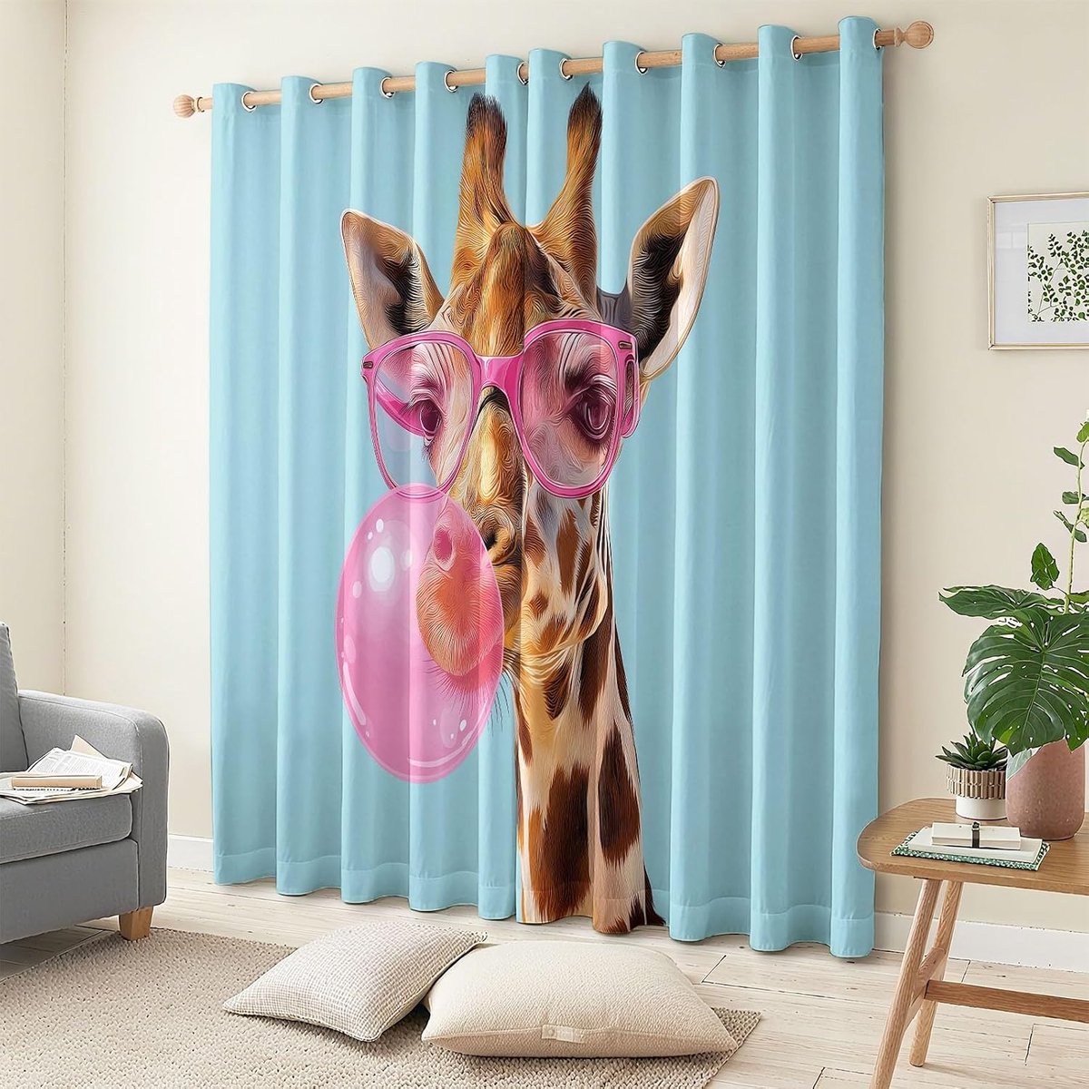 Gordijnen Giraffe - Decoratieve panelen - Kinderslaapkamer decoratie - Thermisch verduiste