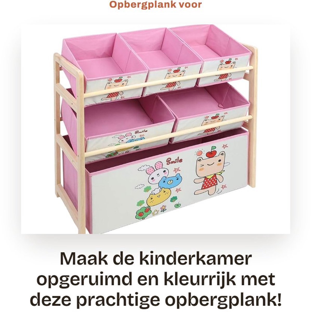 Dailygoods- Opbergplank Meerlaags Ontwerp - Roze Cartoon - Opbergruimte voor Speelgoed - Stapelbaar - Hoogwaardig Grenen Materiaal - Veiligheidswaarschuwing - Speelgoedopbergkast