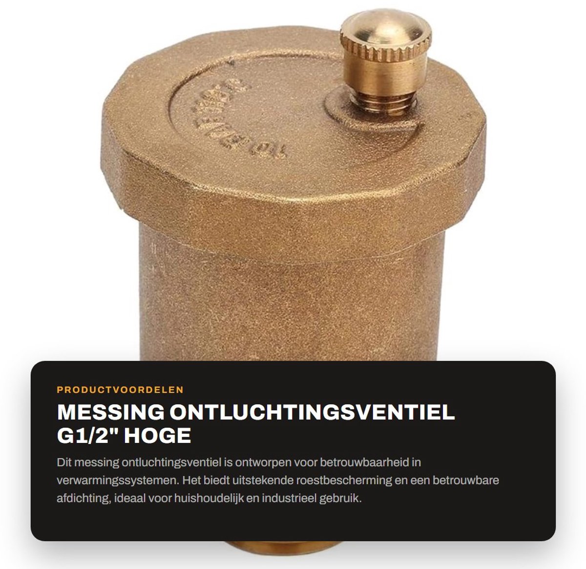 Dailygoods- Luchtventiel G1/2" - Messing Ventiel - Hoge Temperatuurweerstand - Betrouwbare Afdichting - Duurzaam Materiaal - Eenvoudige Installatie - Luchtklep