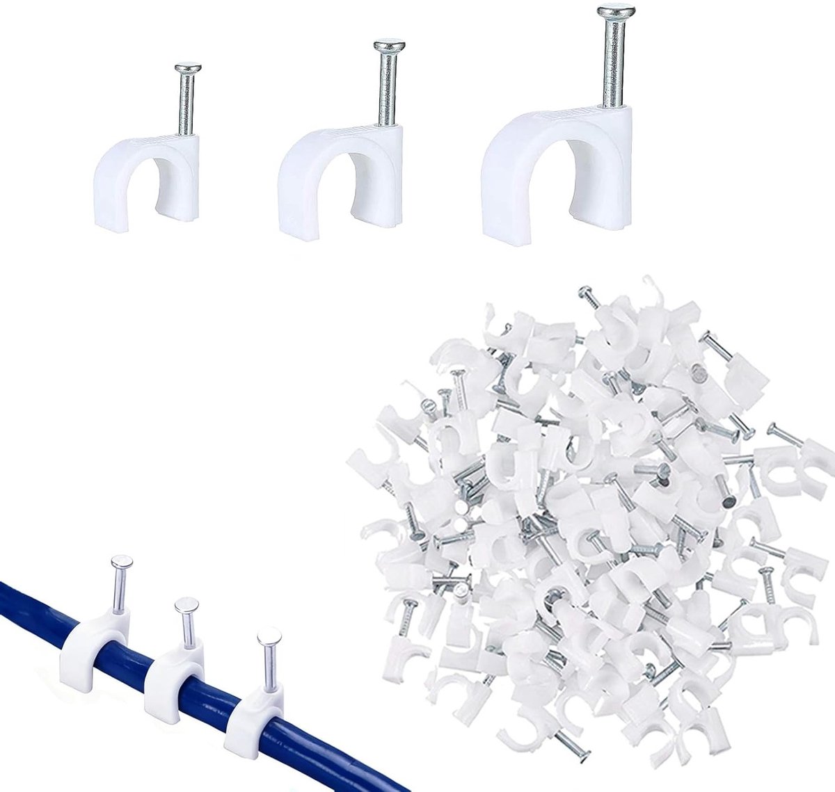 Kabelclips 300 stuks, Sterke en Duurzame Witte Ronde Kabeltacks voor Kabelorganisatie en Bevestiging in Huis, Ideaal voor Thuisgebruik en Kantoor