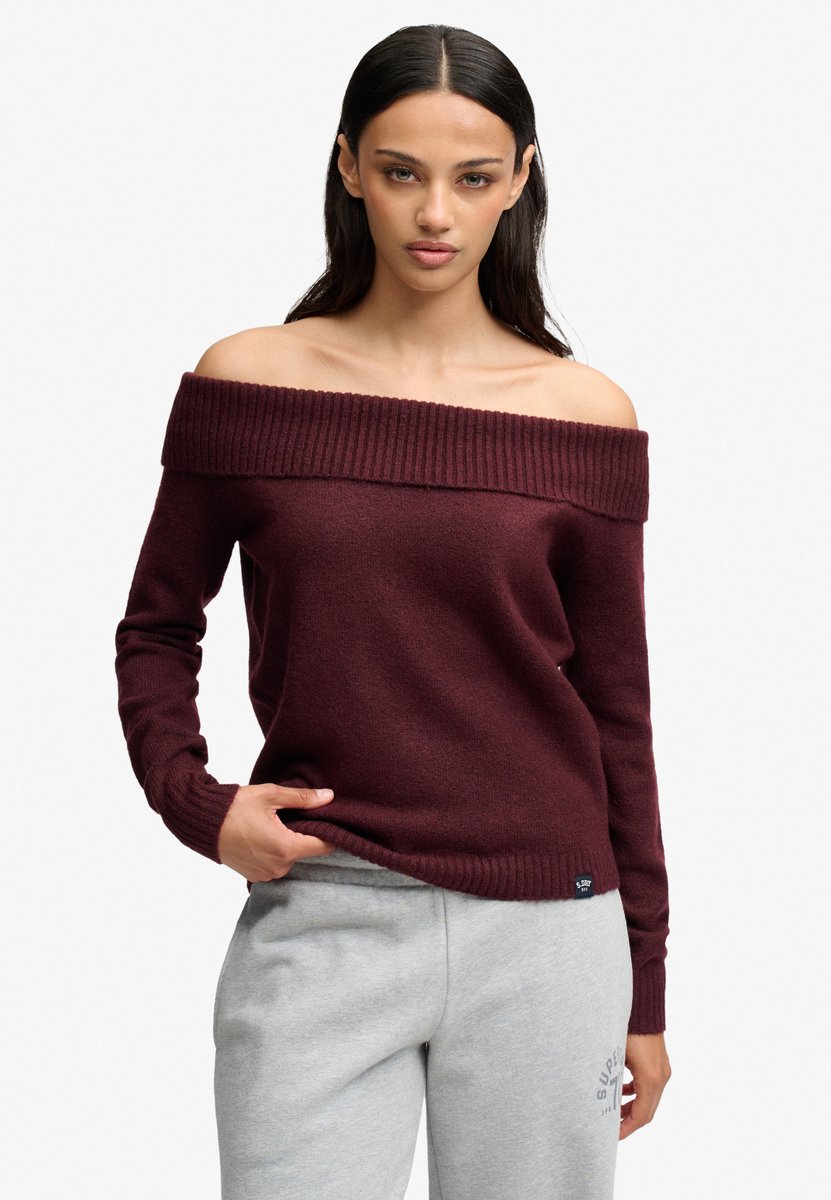 Superdry Bardot Gebreide Trui Slanke Pasvorm Dames Sweaters Rood