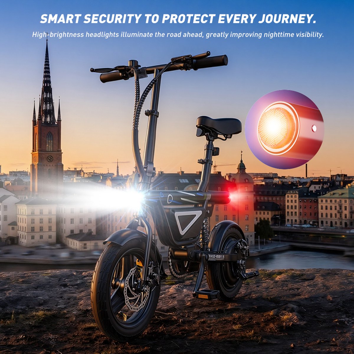 iScooter EB1S E-Bike - 14 inch tubeless luchtbanden - 30km actieradius - 250W motor - 36V 12Ah accu - Schijfremmen voor en achter - Maximumsnelheid 25 km/u - zwart thumbnail 6