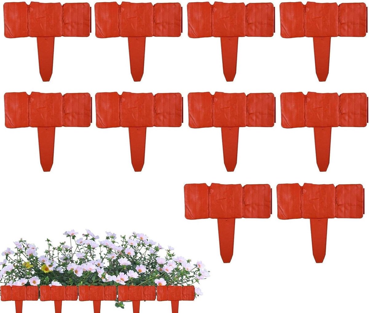 Kunststenen Borderrand - Decoratieve Panelen - Tuin Afscheiden - Graafvrij Systeem - 10 Delige Set - Rood