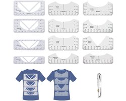 Shirt Alignment Ruler - Centreringshulpmiddel voor T-shirts, PVC Sjabloon en Gids voor V-hals voor Volwassenen, Tieners en Kinderen
