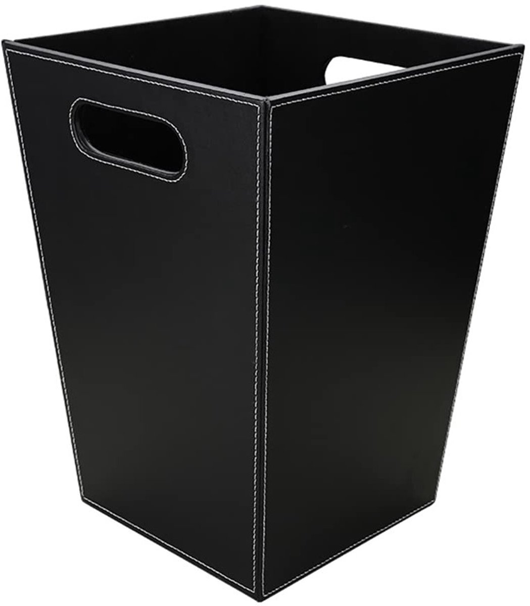 Stijlvolle Leren Prullenbak voor Kantoor, Badkamer, Keuken en Slaapkamer - Zwart Design