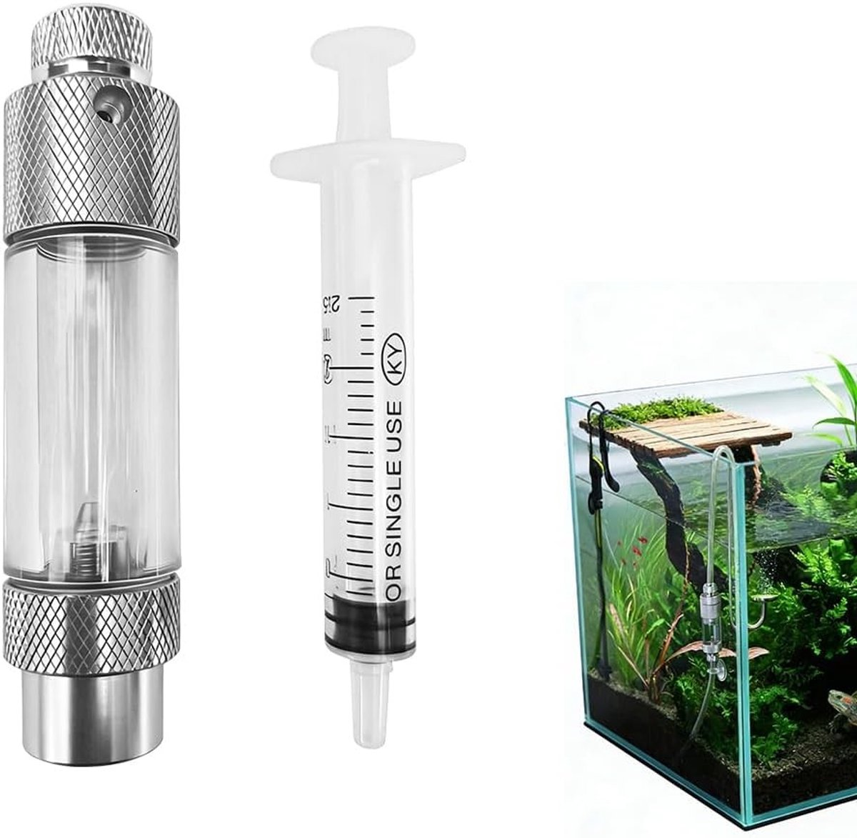 CO2 Bellenteller Aquarium - CO2 Indicator Diffuser - Aquarium CO2 Meten - Ingebouwd Terugslagventiel - 8 x 2 cm - Zilver