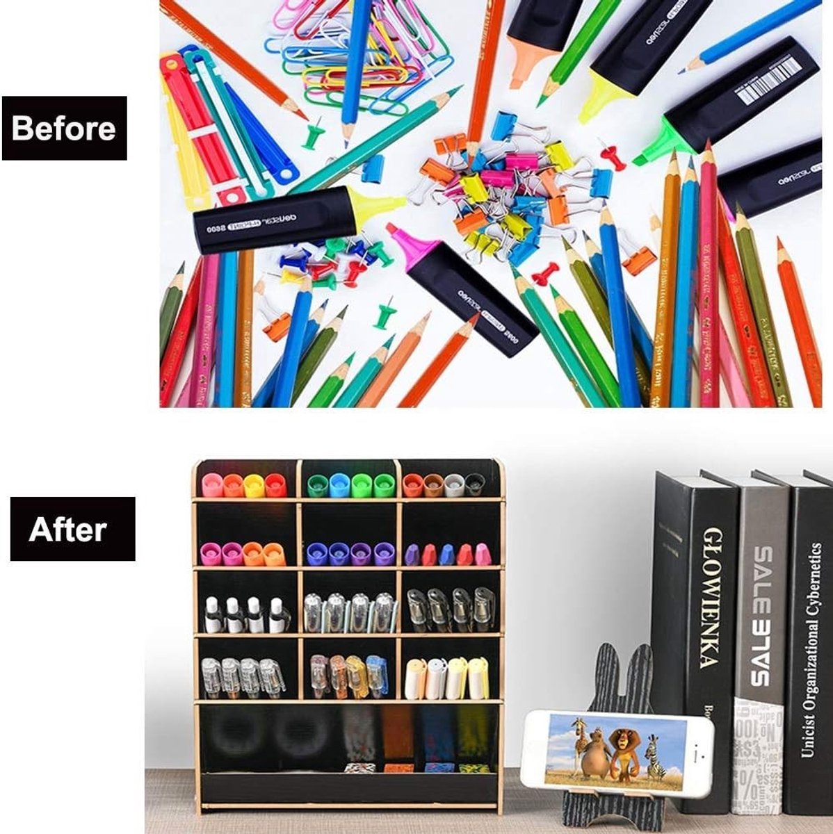 Multifunctionele Houten Bureau Organizer voor Kantoor en School - Pennenhouder met Lade en Opbergruimte — cadeau in Wonen & Interieur - foto 3