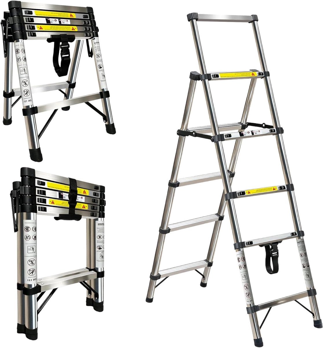 Telescopische Ladder - Uittrekbare Ladder Schuifladder - Huishoudelijke Klussen - Veilig Vergrendelingssysteem - 17 Meter - Zilverkleuren