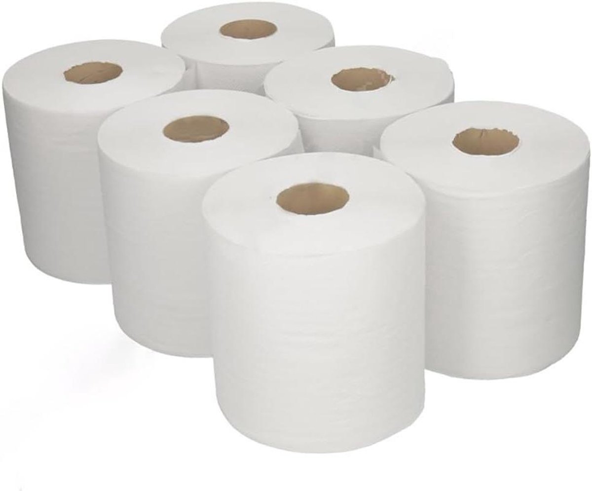 Papieren Handdoekrollen - Keukenrol Tissues - Hygiënisch Werken - 100% Cellulose Ecolabel - 6 Rollen - Wit