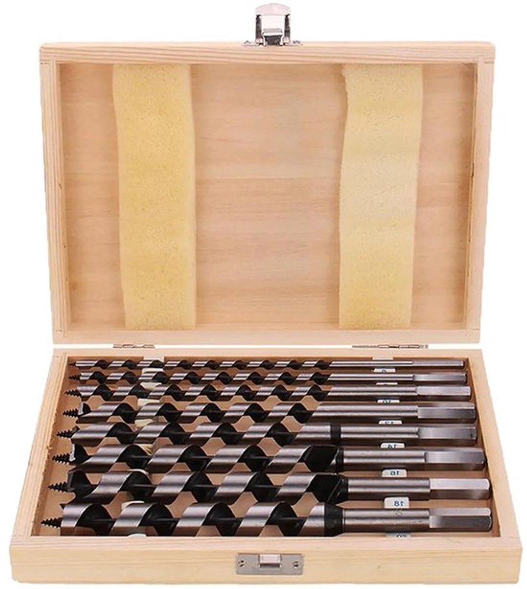Set van 8 Houtboor Bits met Lange Twist, 230 mm, Geschikt voor Diverse Houtsoorten, Diameter 6-20 mm, Perfect voor Doe-Het-Zelf Projecten