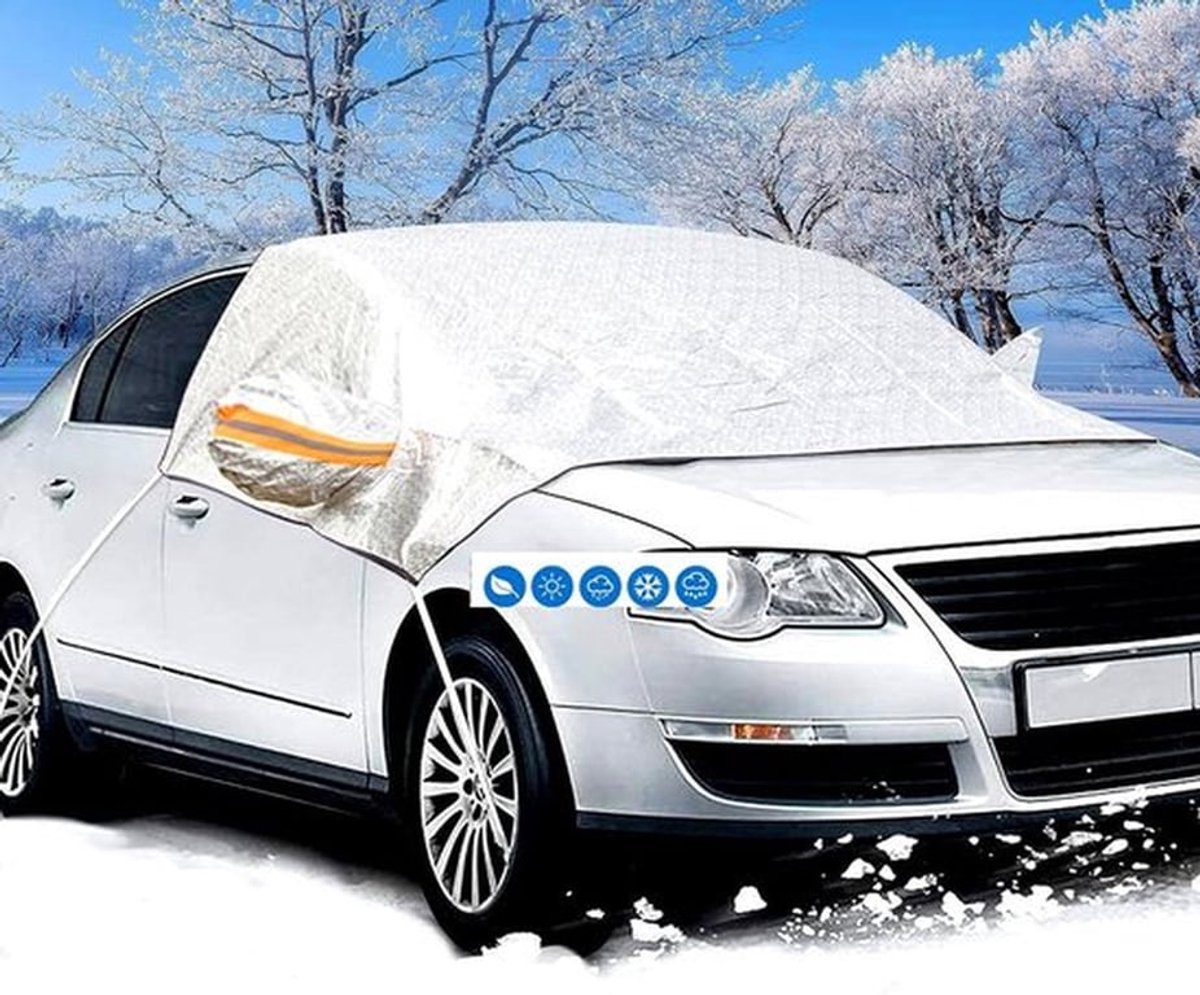 Ruitenbeschermhoes voor auto, winterbescherming tegen sneeuw, ijs en vorst met zijpanelen (240 x 148 cm)
