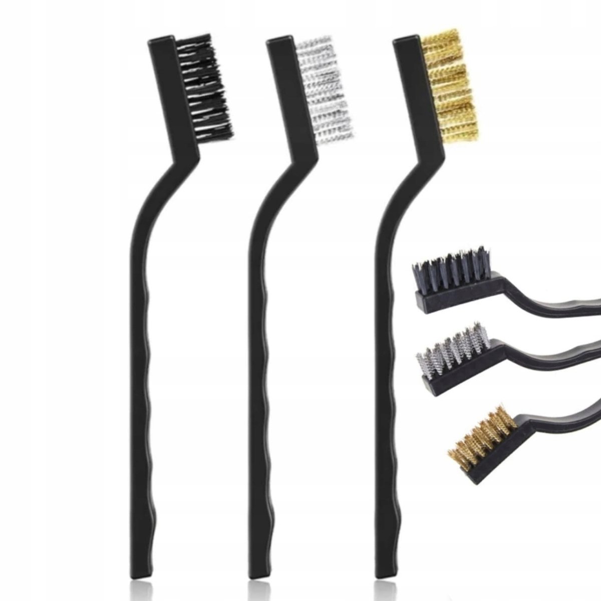 Rosfix Reinigingsborstels Set 3 - Stalen Messing Nylon Borstels - 166 mm, Werkdeel 35x11 mm, Haren