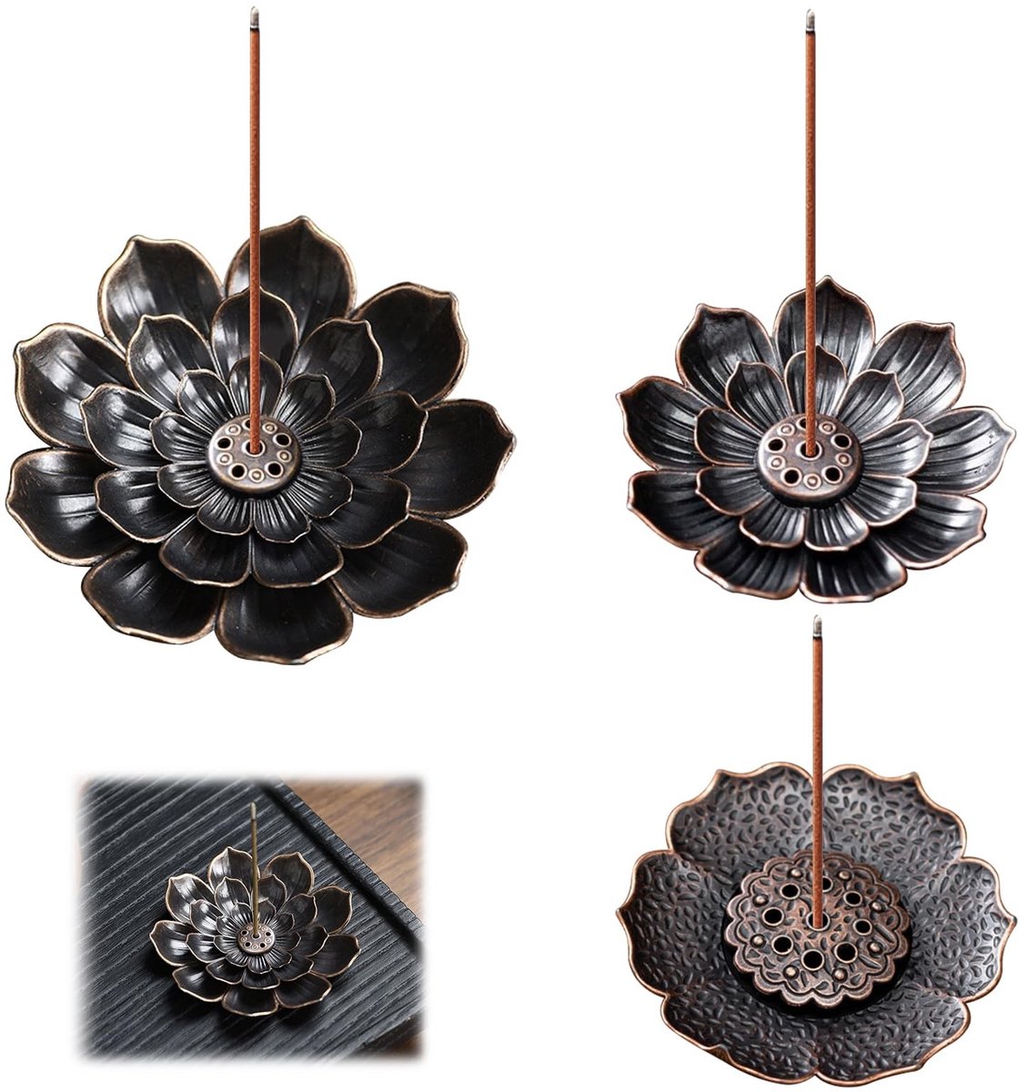 Omgoods - Set van 3 Lotus Wierookhouder met Afneembare Asvang