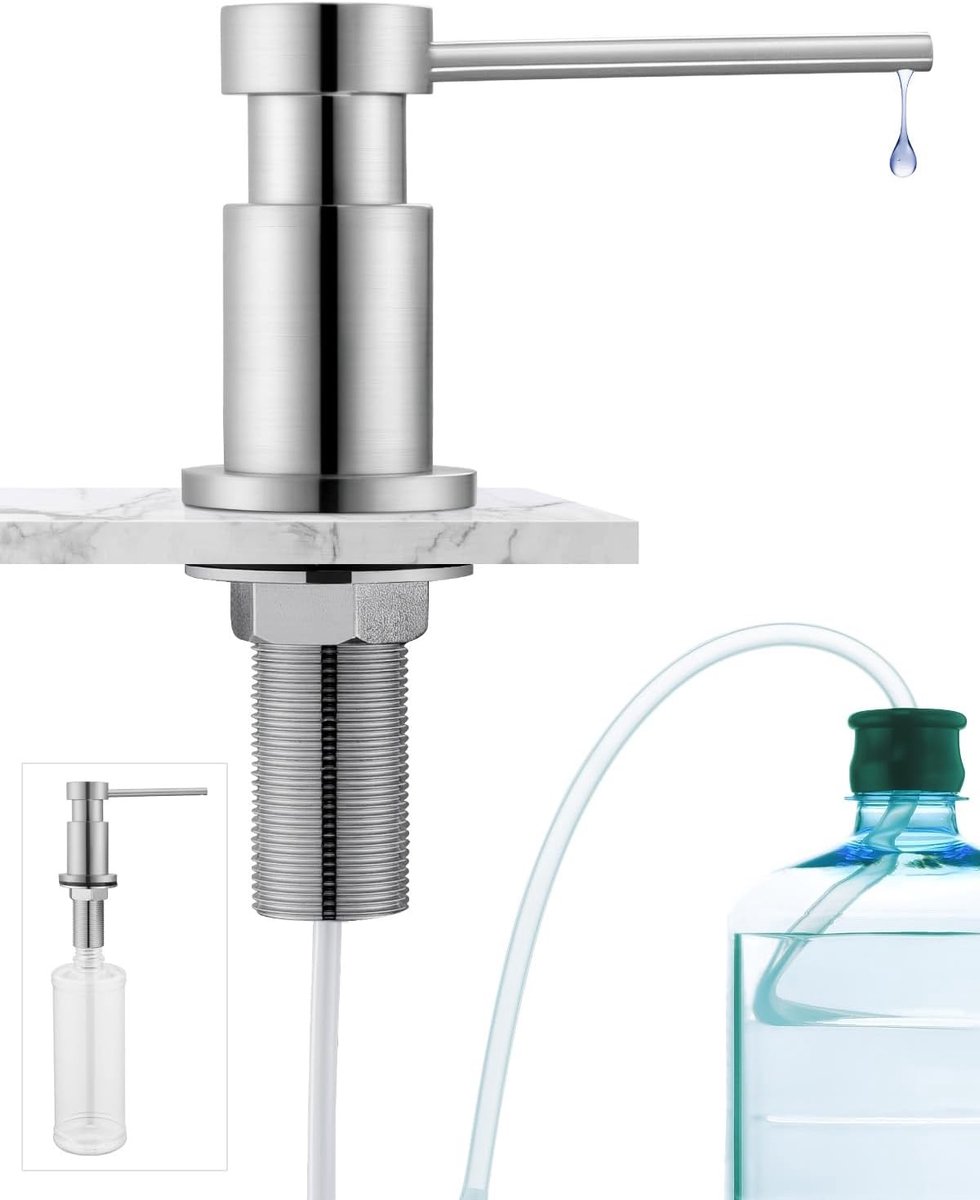 Ingebouwde zeepdispenser voor de keuken met roestvrijstalen onderdelen, 300 ml fles en 1,3 meter verlengslang voor eenvoudig gebruik