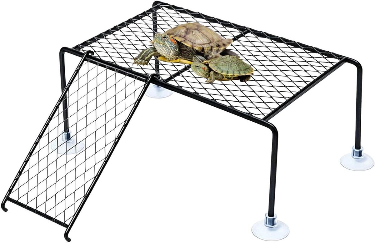 Reptielen Basking Dok - Rusteiland Aquarium - Dieren Verblijf - Verstelbaar Klimdok - Meerdere Maten - Zwart