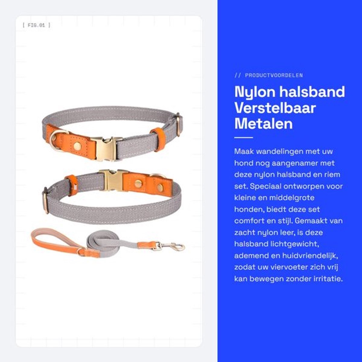 Halsband Verstelbaar - Nylon/Hondenriem - Veiligheidsgesp - Lichtgewicht/Ademend - Roestvrij Stalen Sluiting - Geschikt voor Kleine/Middelgrote/Grote Honden - Hondenhalsband