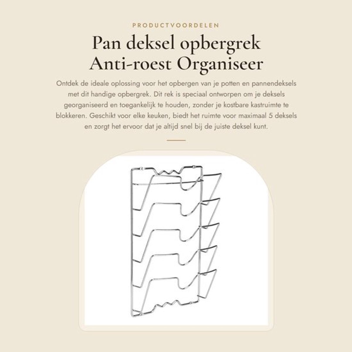 Pan Deksel Rek - Anti-roest - Opbergoplossing - Voor 5 Deksels - Robuust IJzermateriaal - Duurzaam en Corrosiebestendig - Dekselhouder