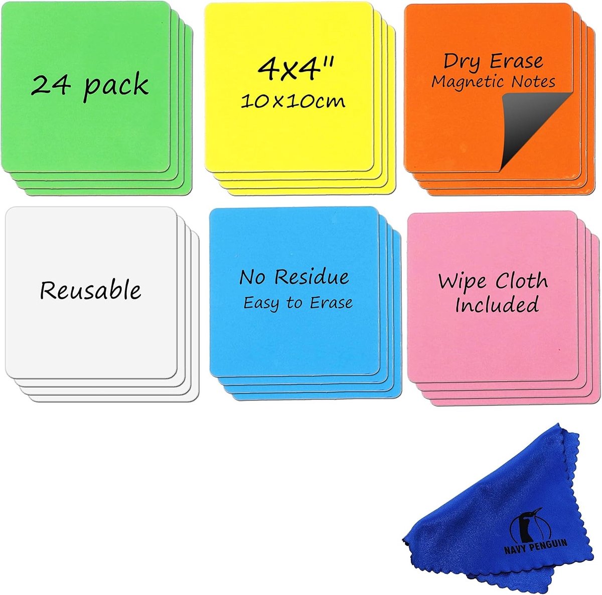 Magnetisch schrijfbord - Wit - 10 x 10 cm - Magnetische Whiteboard Etiketten - Set van 24 voor Organisatie en Planning