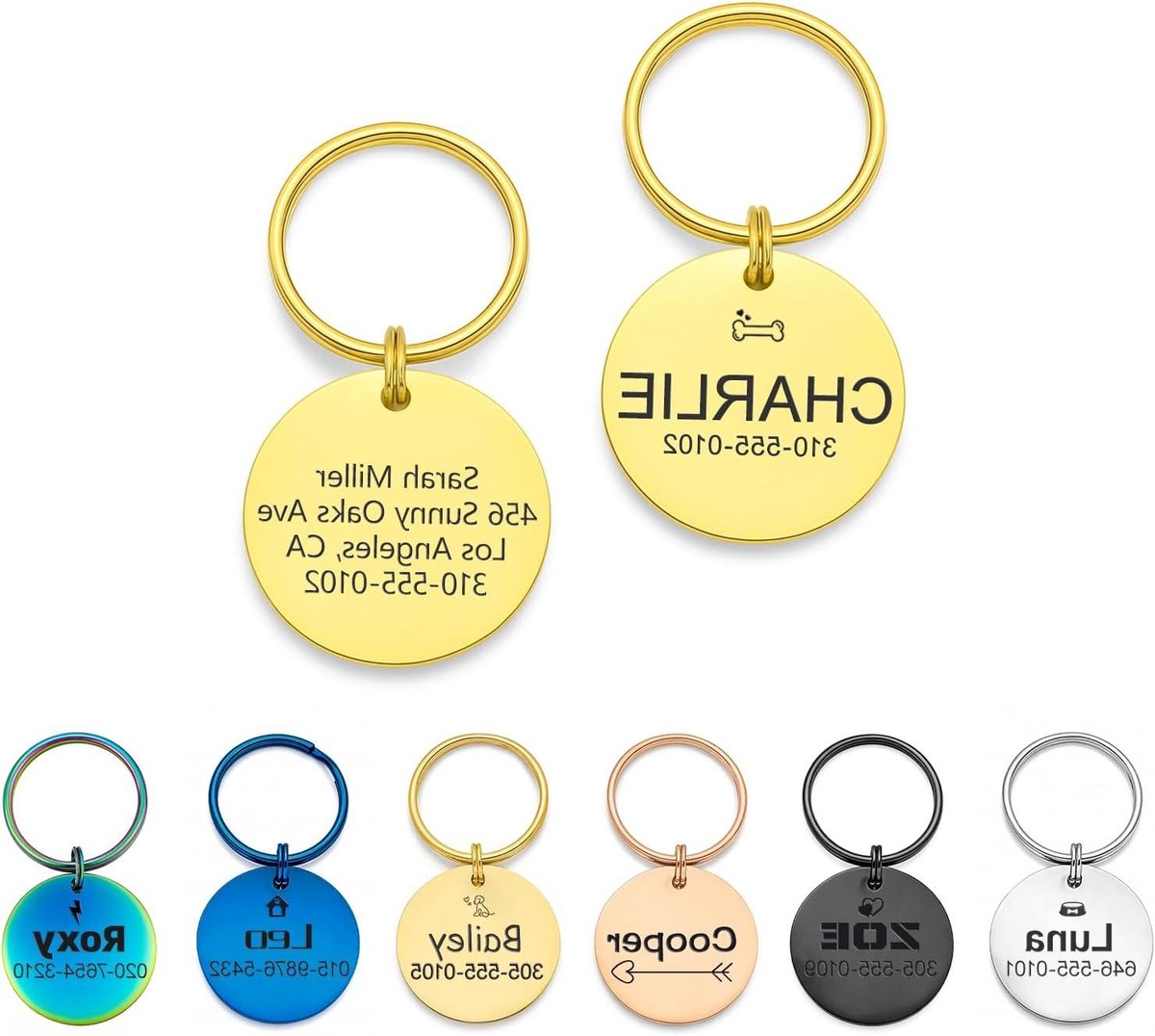 Hondenpenning Gegraveerd - Huisdier ID Tag - Veiligheid Huisdier - Roestvrij Staal - 30 mm Diameter - Goud