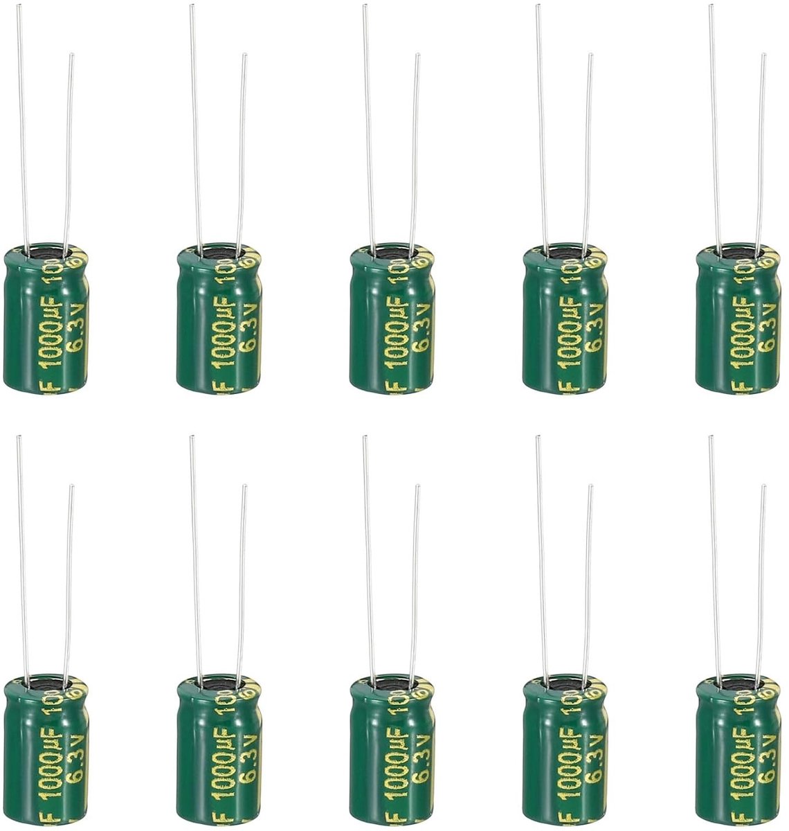 6.3V 1000uF Elektrolytische Capacitors, Set van 10, 8x12mm, Hoge Frequentie Aluminium Capacitors voor TV, LCD Monitor en Koelkast, Betrouwbare Circuitcomponenten