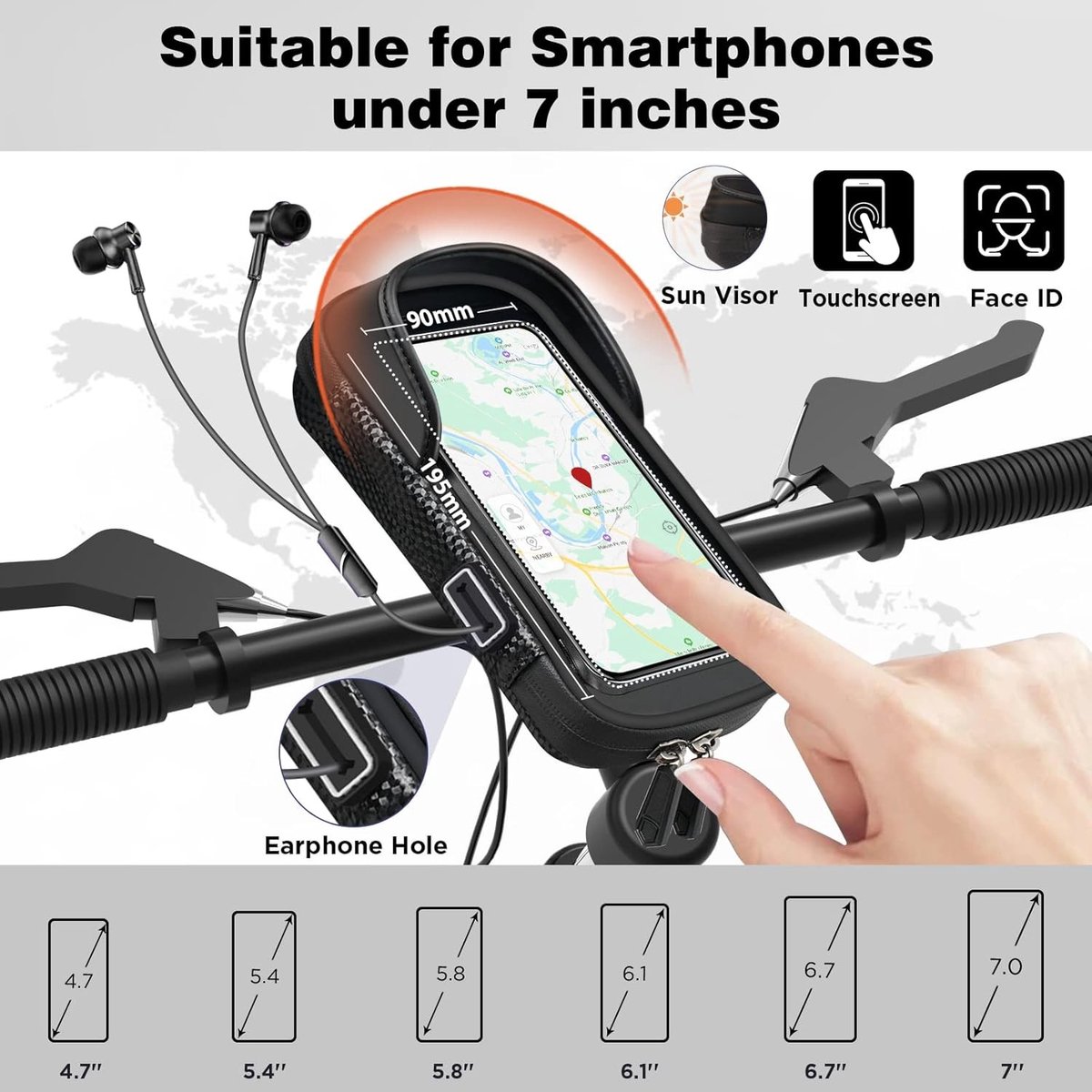 Fietstas enkel - Zwart - Geschikt voor telefoons tot 7 inch - Waterdichte fietsstuurtas met touchscreen en 360 graden rotatie - Voor fietsliefhebbers