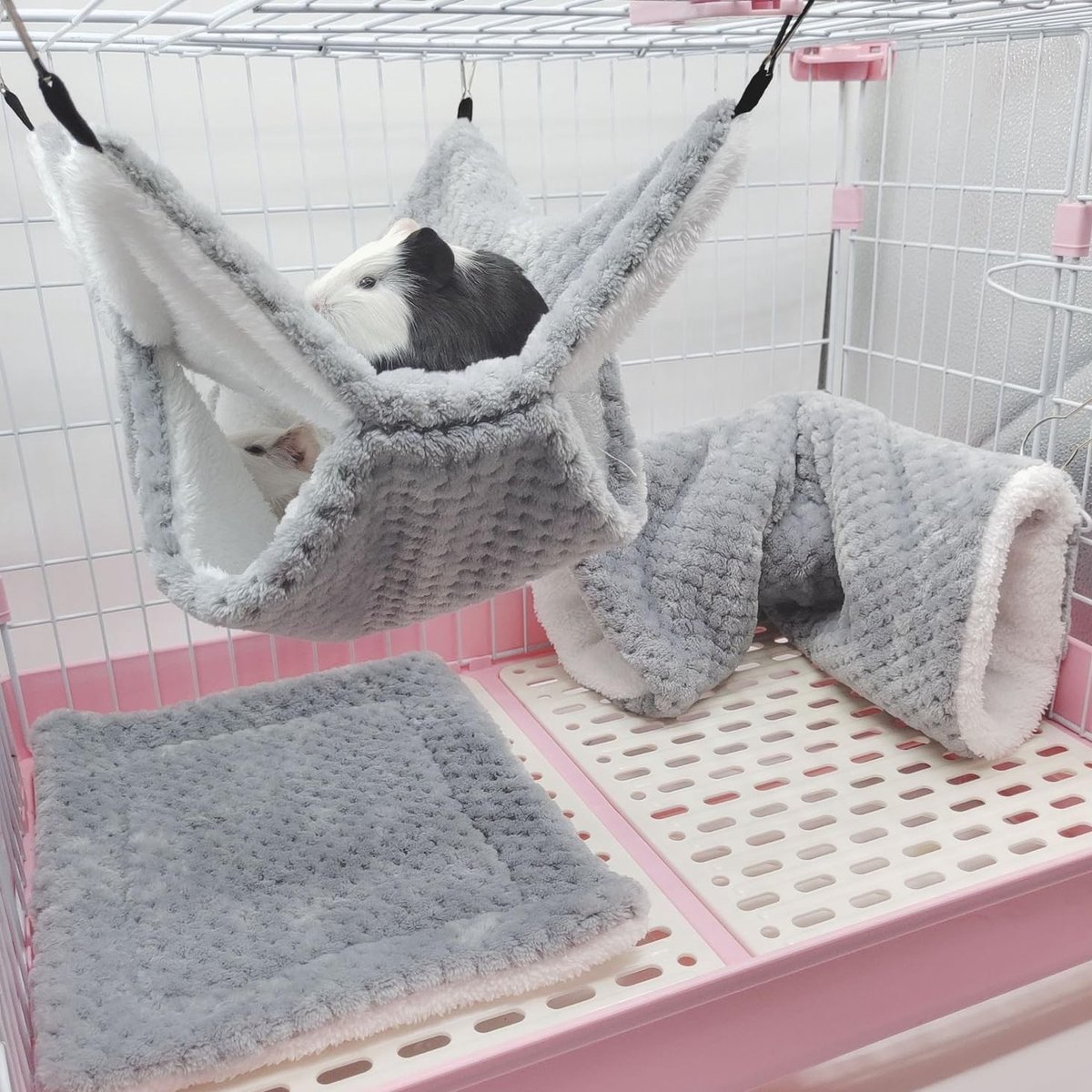 Set van 3 Hangmatten voor Kleine Dieren, Bed voor Fretten, Tunnel voor Hamsters en Cavia's, Ideaal voor Knaagdieren en Kleine Huisdieren