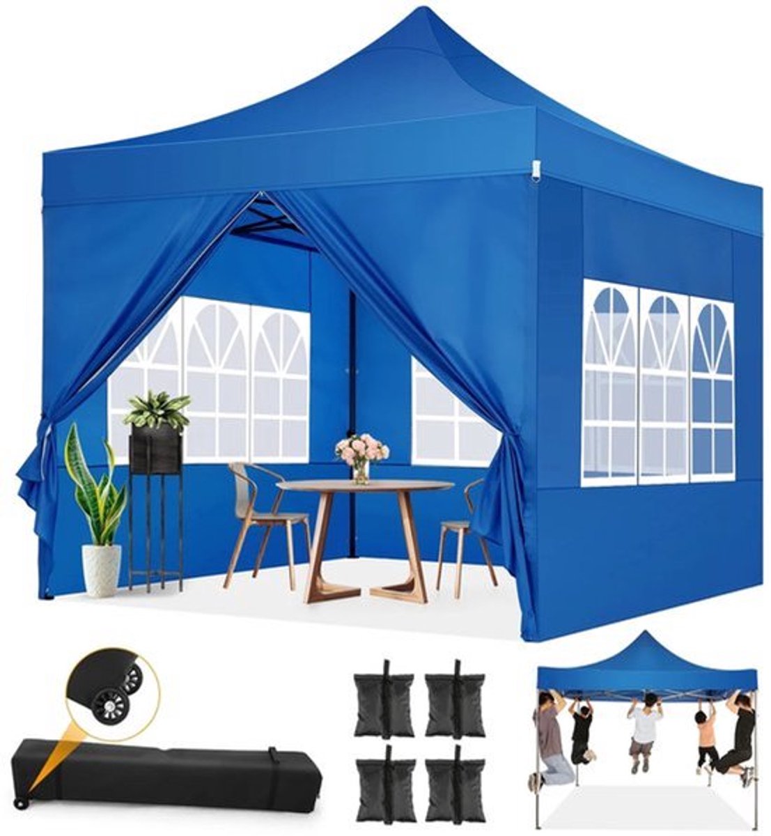 Pop-Up Partytent – Partytent 3x3m – Tent Waterdicht – Vouwtent – UV Bescherming – Slijtvast 420D Polyester – Windbestendig - Blauw