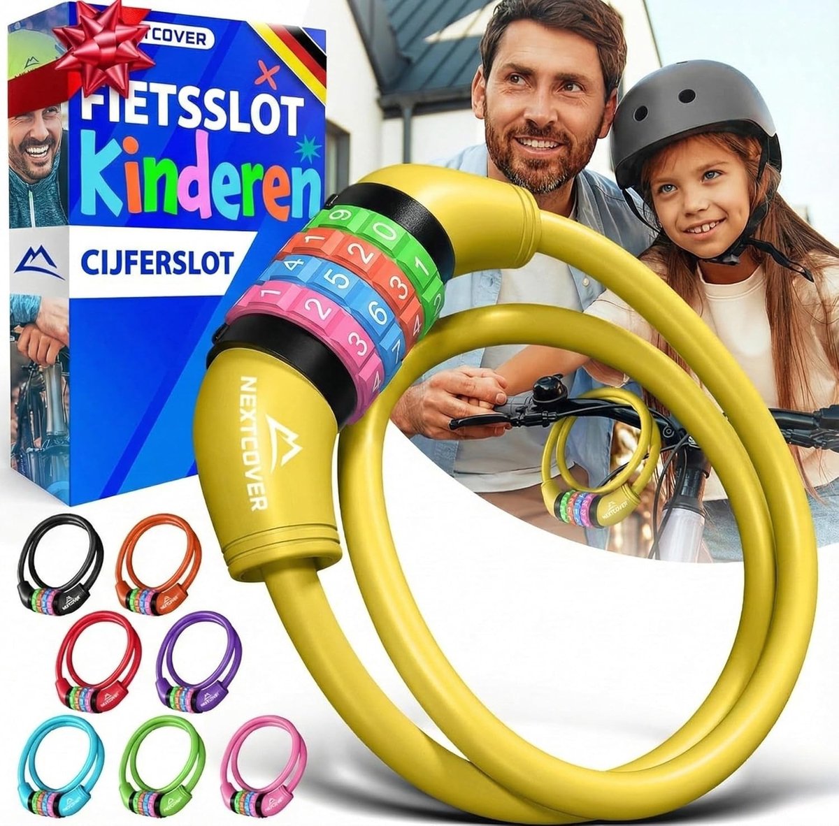 Cijfer-kabelslot 4-cijferig - Geel - 65 cm - Staalkabel Fietsslot voor Kinderen - Veilig en Eenvoudig in Gebruik