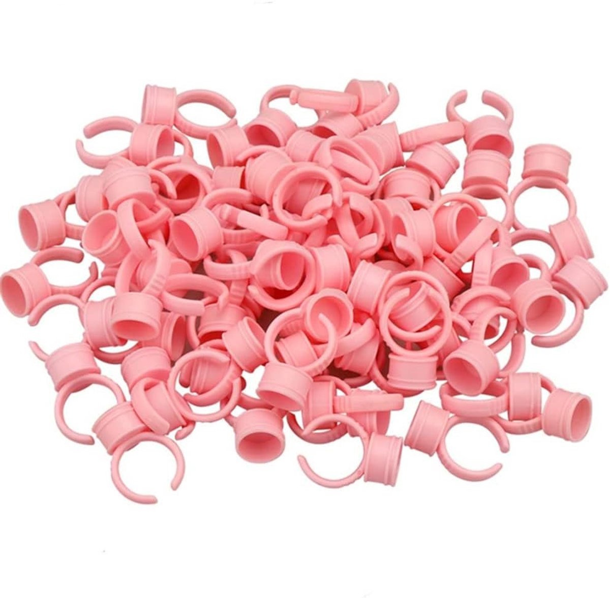 100 Roze Plastic Lijmringen voor Nagelkunst, Pigmentbekers voor Wimpers, Microblading en Tatoeages, Zonder Verdeler, Ideaal voor Make-up en Schoonheid