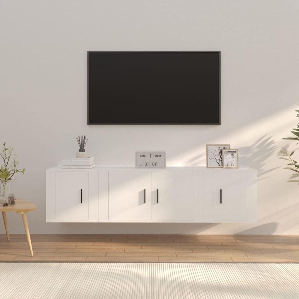 Tv-meubelset - Muurmeubel Woonkamer - Media Opslag - Praktisch Modieus Design - 89 x 43 x 16 cm - Wit