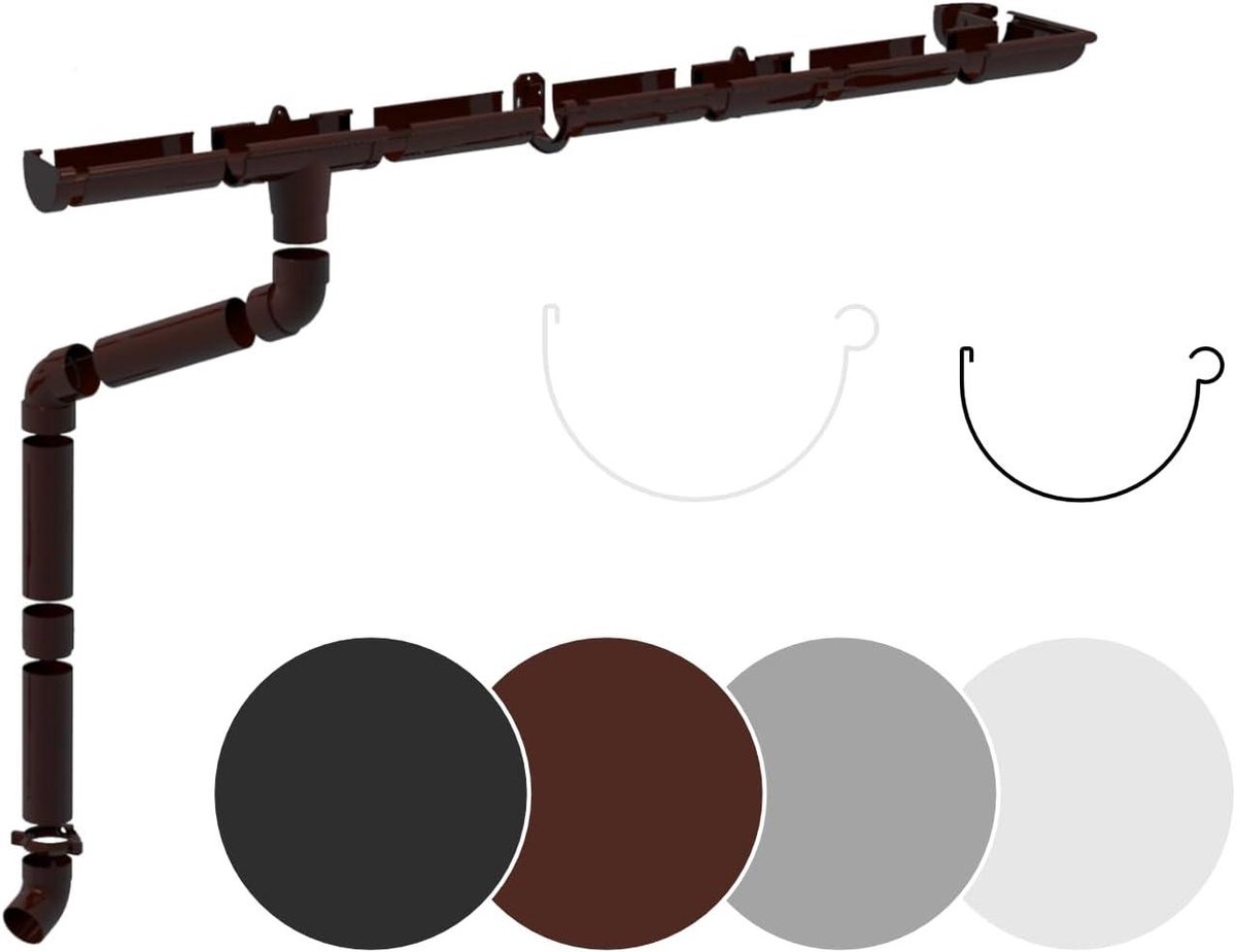Regengoten Set - Dakgoot PVC - Waterafvoer Dak - UV- en Weerbestendig - 6 Meter - Bruin