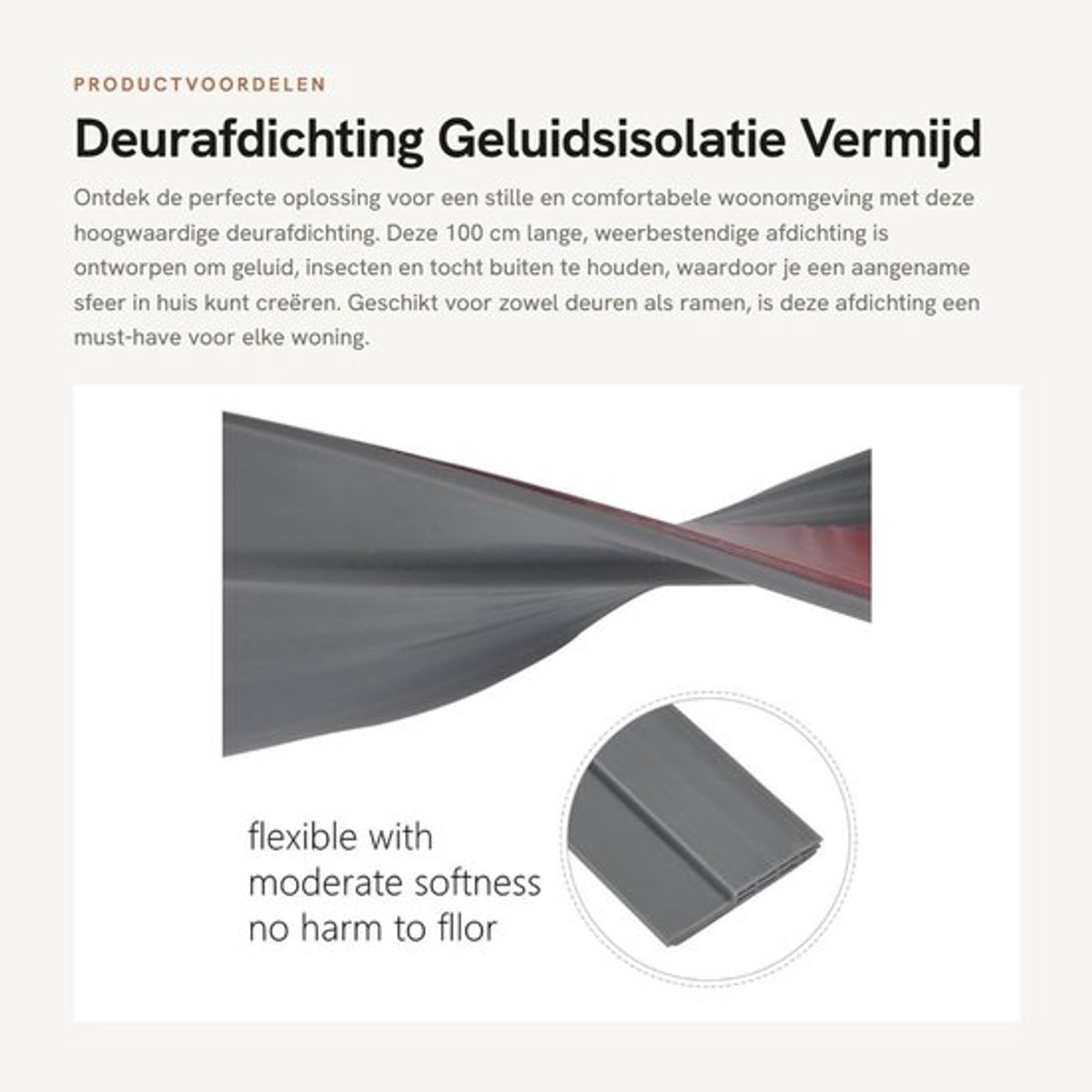 Deurrubber 100cm - Drie-laags ontwerp - Geluidsreductie - Weerbestendig - Insectenwerend - Geschikt voor kieren tot 28mm - Deurdichtstrip
