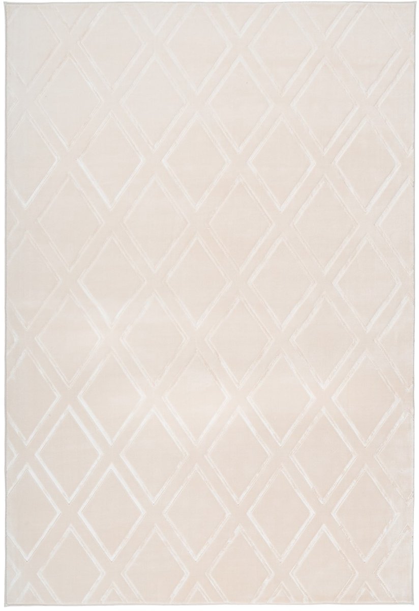 Padiro laagpolig vloerkleed 80 x 150 cm - crème - modern geometrisch patroon - geschikt voor vloerverwarming - van polyester