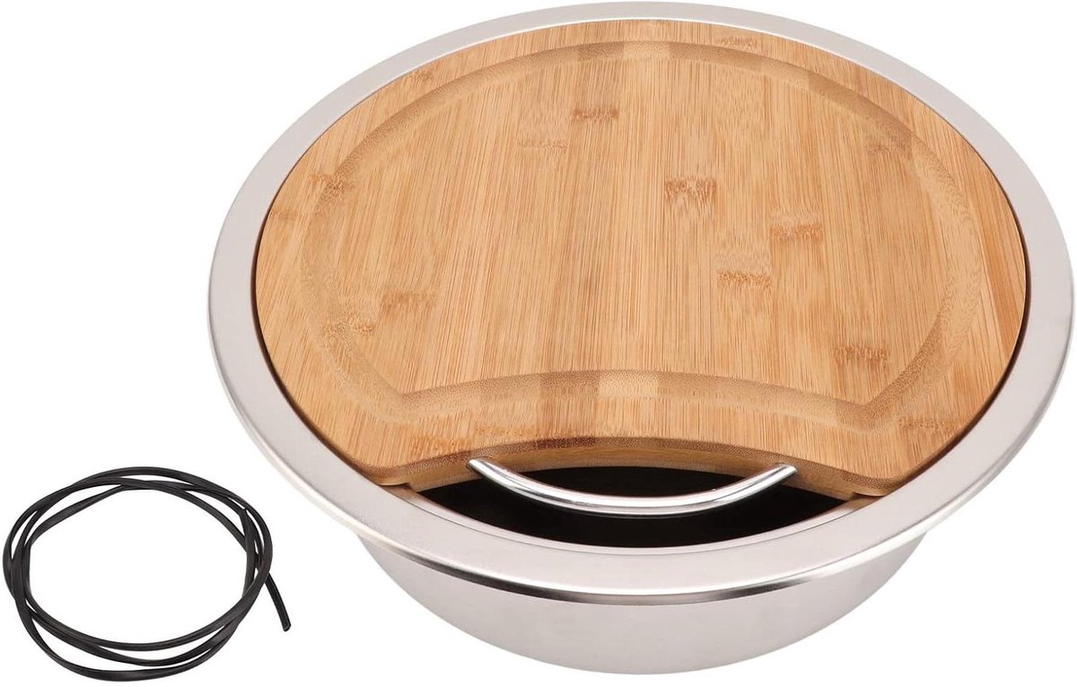 RV Keuken Gootsteen - Wastafel Camper - Reizen en Kamperen - Met Bamboe Snijplank - 360x120mm - Zilverkleurig