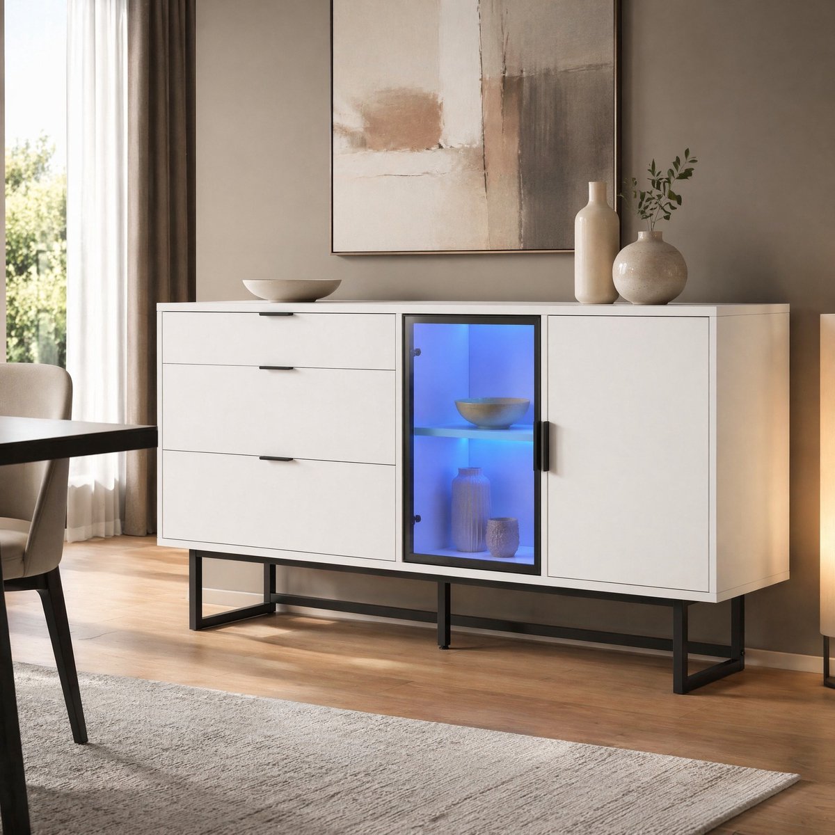 COVREO Dressoir 160x36x78 cm wit, MDF en spaanplaat met LED-verlichting