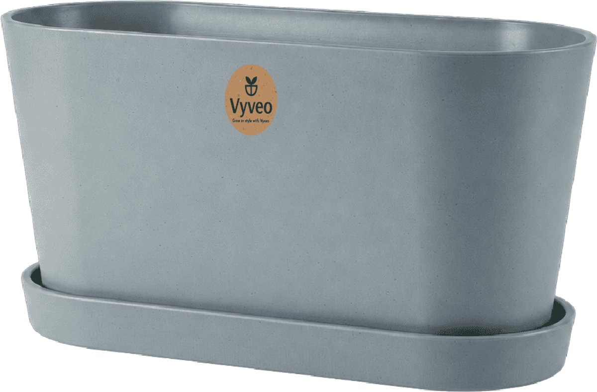Vyveo - Bloempot Varda met onderzetter - 18x10x11 - Donkergrijs - Bloempot voor binnen en buiten - Lichtgewicht - Breukbestendig - Vorstbestendig - UV-bestendig