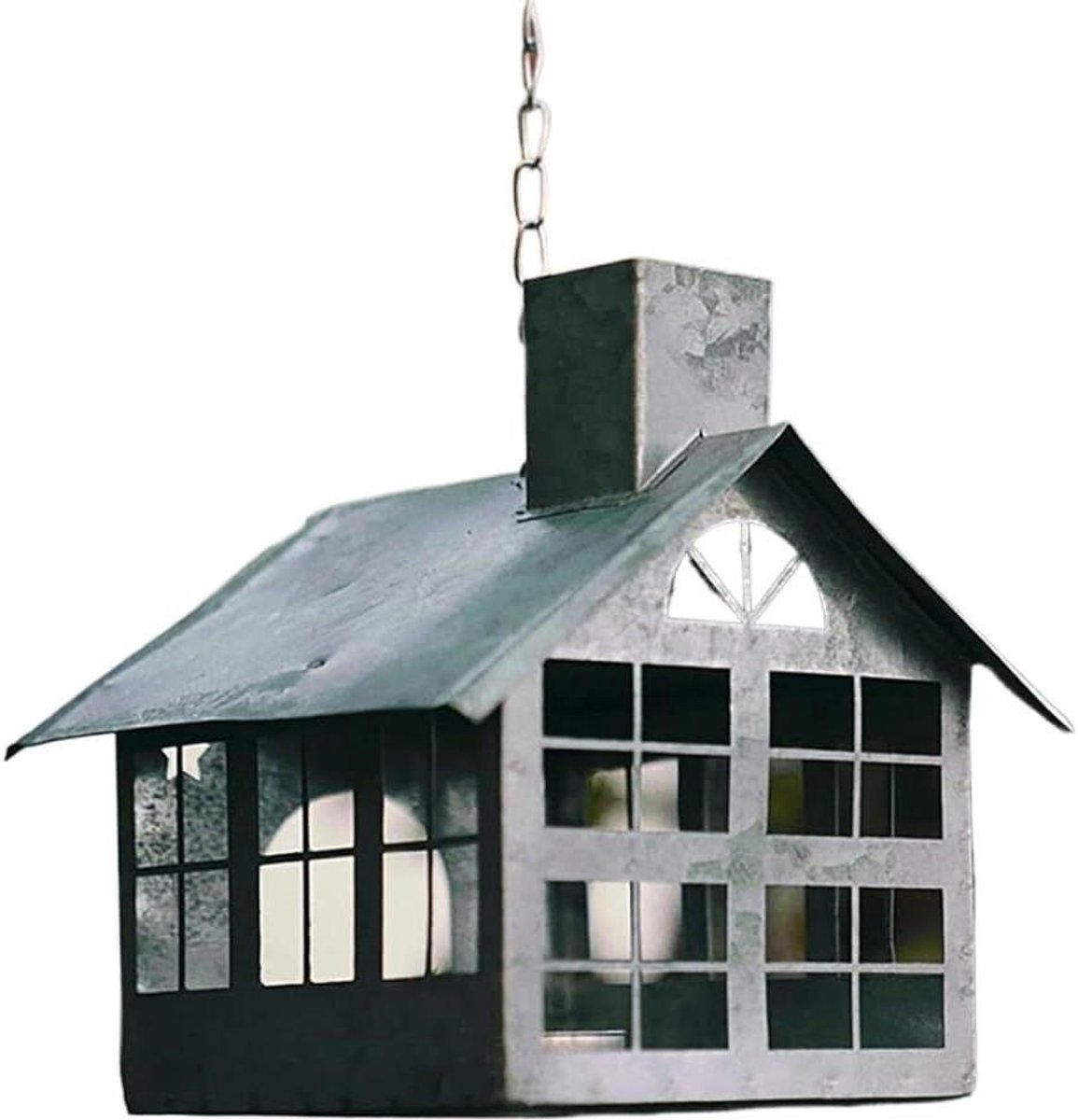 Kaarslantaarn Metaal - Decoratieve Kandelaar - Feestelijke Sfeer - Gegalvaniseerd Metaal - 16x18 cm - Gegaliniseerd