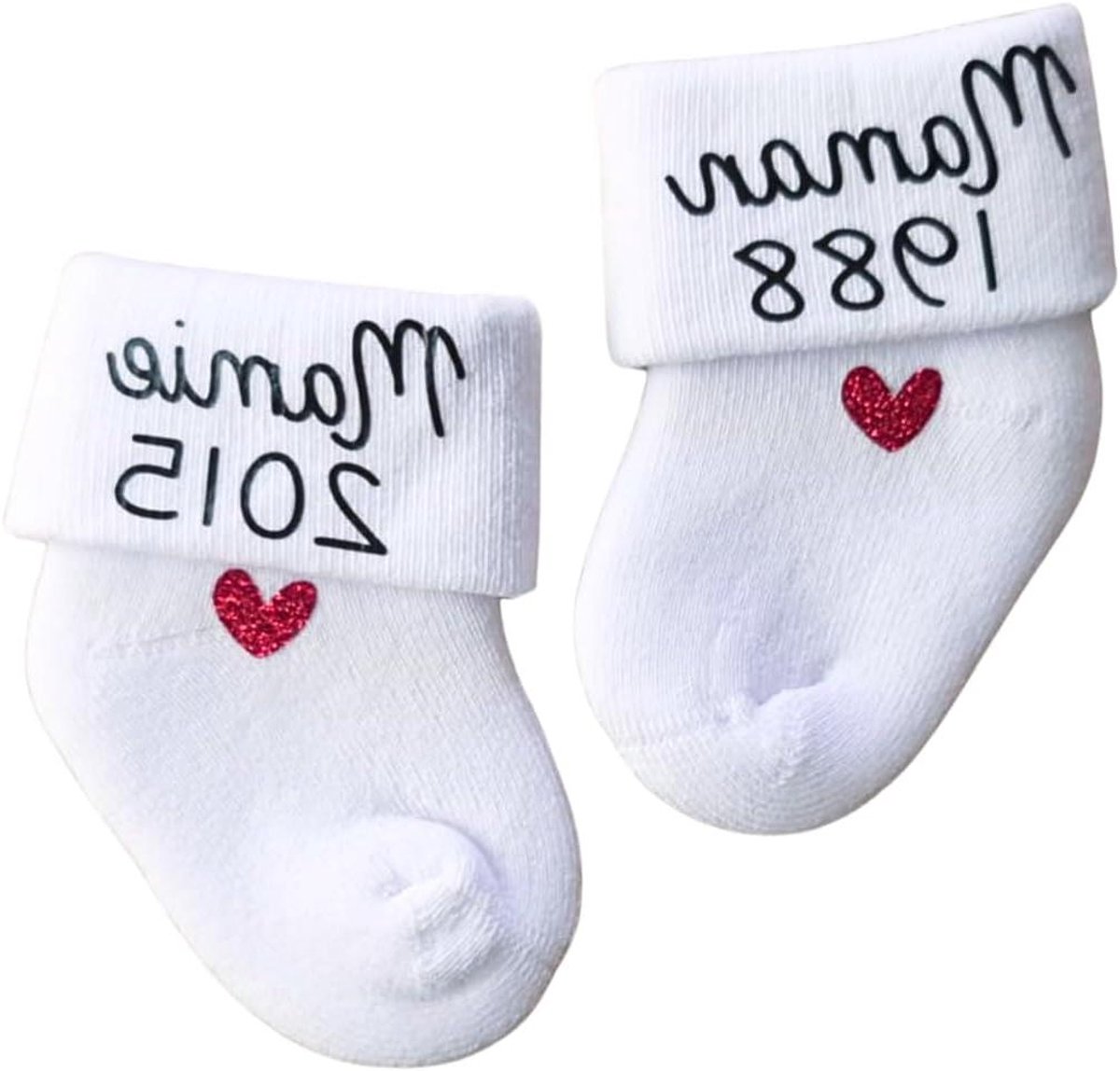 Babysokjes Zwangerschapsaankondiging - Sokken Mama Opa - Aankondiging Gezin - Handgemaakt Personalisatie - 0/6 Maanden - Wit