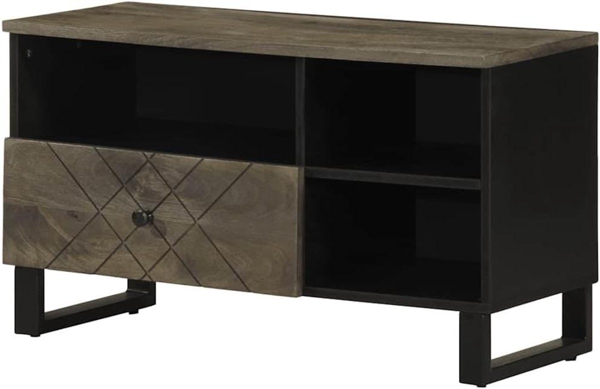 Tv-kast Massief Hout - Mediameubel Opbergkast - Woonkamer Organisatie - Individuele Houtnerf - 80 x 33 x 46 cm - Zwart